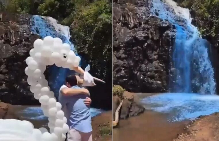 Casal do MT é criticado após deixar cachoeira azul para chá revelação