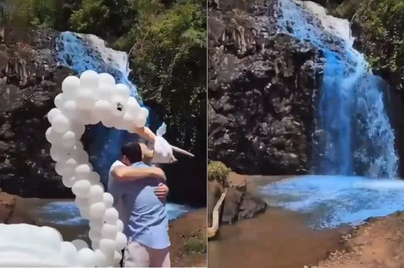 Casal do MT é criticado após deixar cachoeira azul para chá revelação