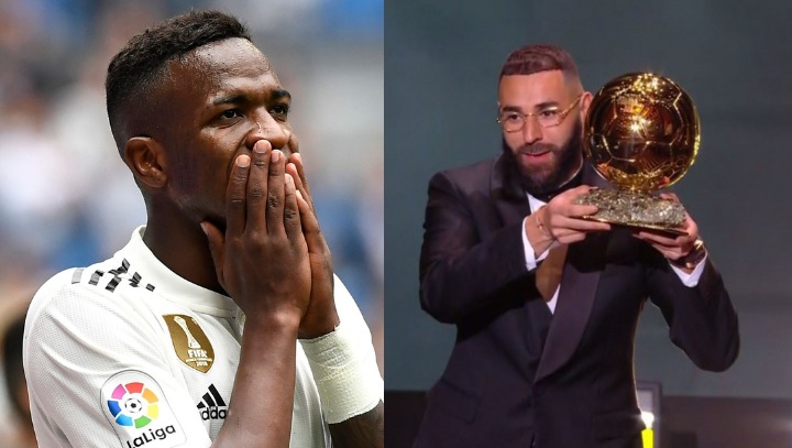 Injustiça: Vinícius Júnior fica em 8˚ lugar no prêmio Bola de Ouro e o francês Benzema é o vencedor