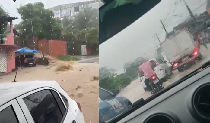 Temporal faz rio transbordar e alagar diversas ruas no centro de Manaus; confira o vídeo