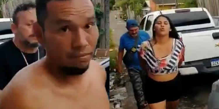 Vídeo: casal do tráfico é preso no AM, mulher não se intimida e joga ‘beijinho’ para câmera