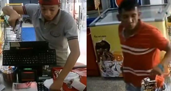 Vídeo mostra bandidos armados agredindo caixa de mercadinho indefesa em Manaus; assista