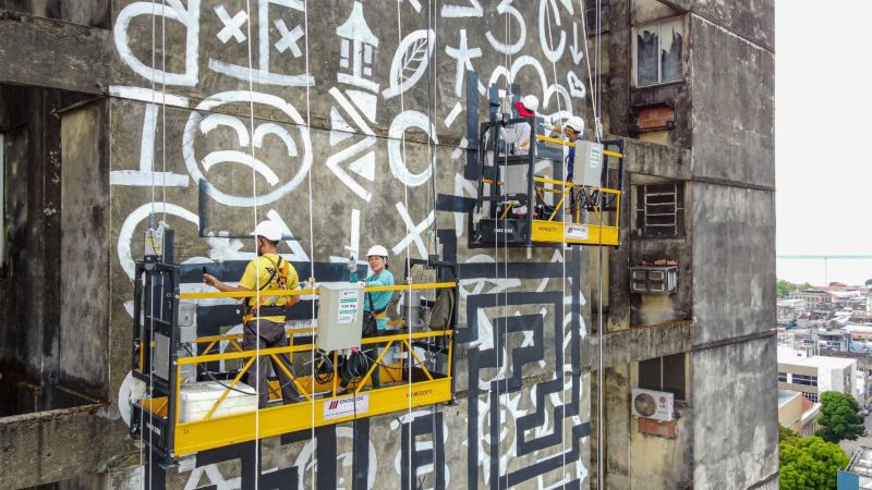 Edifícios se transformam em ‘telas gigantes’ para receber criações artísticas, em Manaus