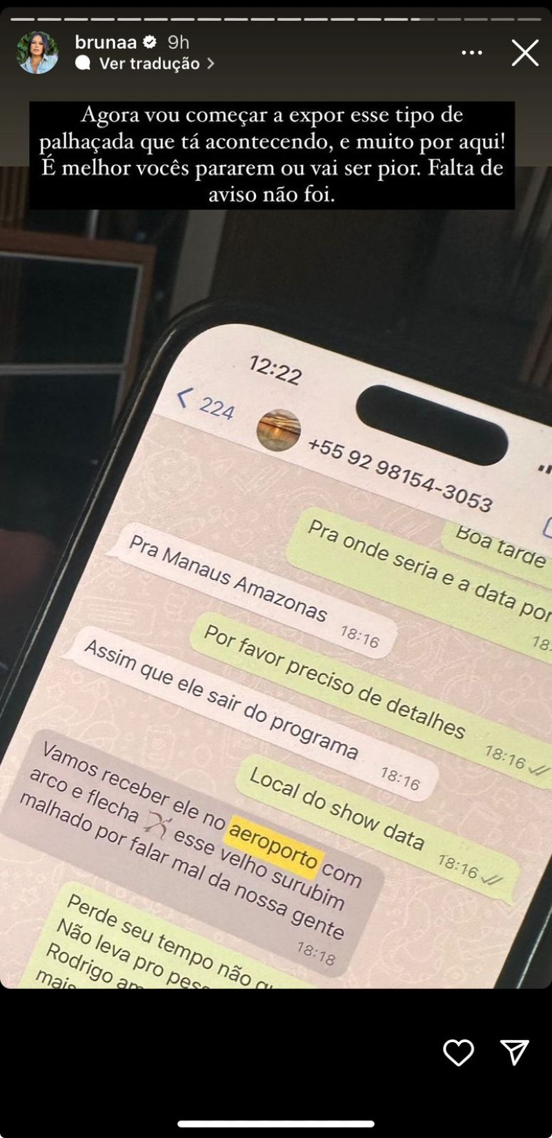 BBB24: Esposa de Rodriguinho expõe ‘ameaças’ de amazonense: ‘vamos esperar esse surubim malhado com fechas’￼