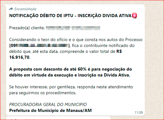 Alerta! Golpe via WhatsApp oferece descontos de tributos em Manaus￼