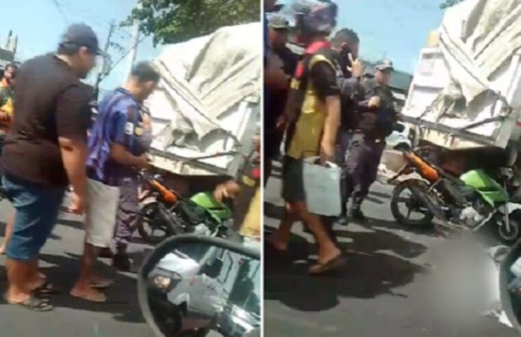 Vídeo: motoqueiro tem cabeça esmagada durante colisão com caminhão de lixo em Manaus