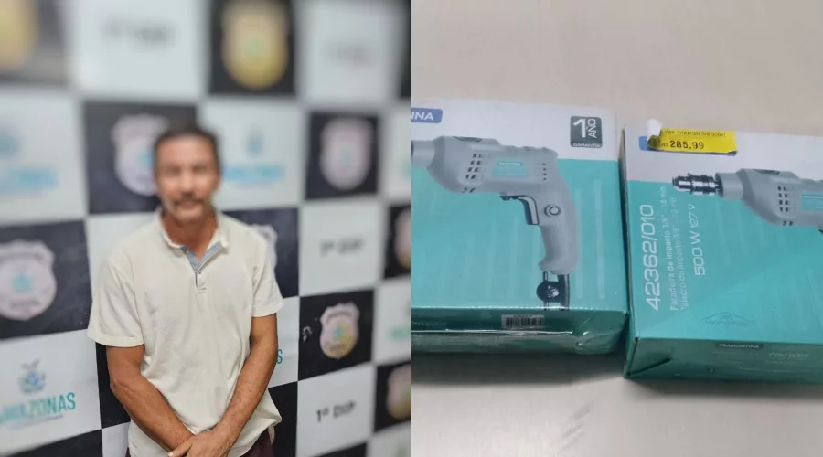Homem é preso ao furtar parafusadeira do DB e voltar para pegar outro produtos em Manaus