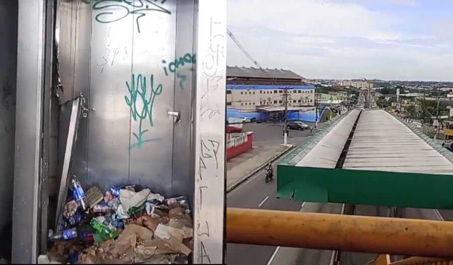 [Vídeo]: Elevador na Passarela Max Teixeira tem porta furtada em Manaus