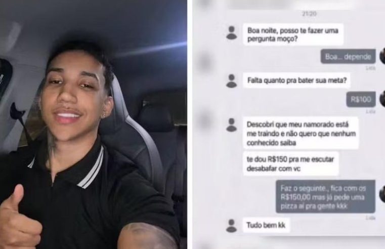 Motorista recebe oferta de R$ 150 para ouvir desabafo de passageira e troca dinheiro por pizza